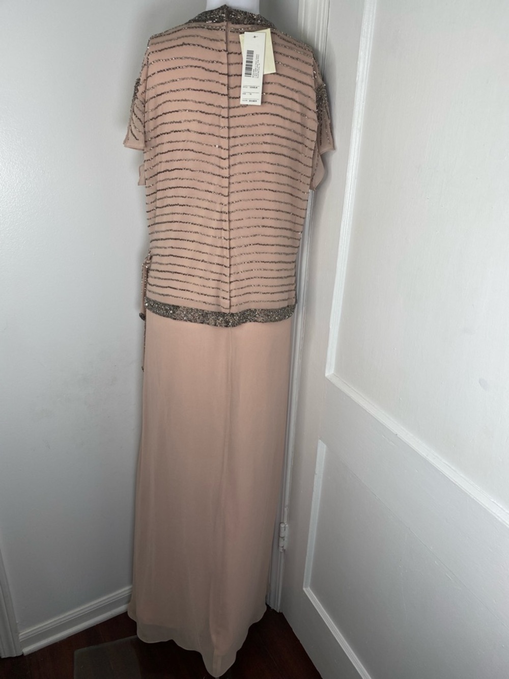 J Kara NWT Nordstrom Blush Pink Beaded Wrap-Front Maxi Dress - Picture 7 of 11